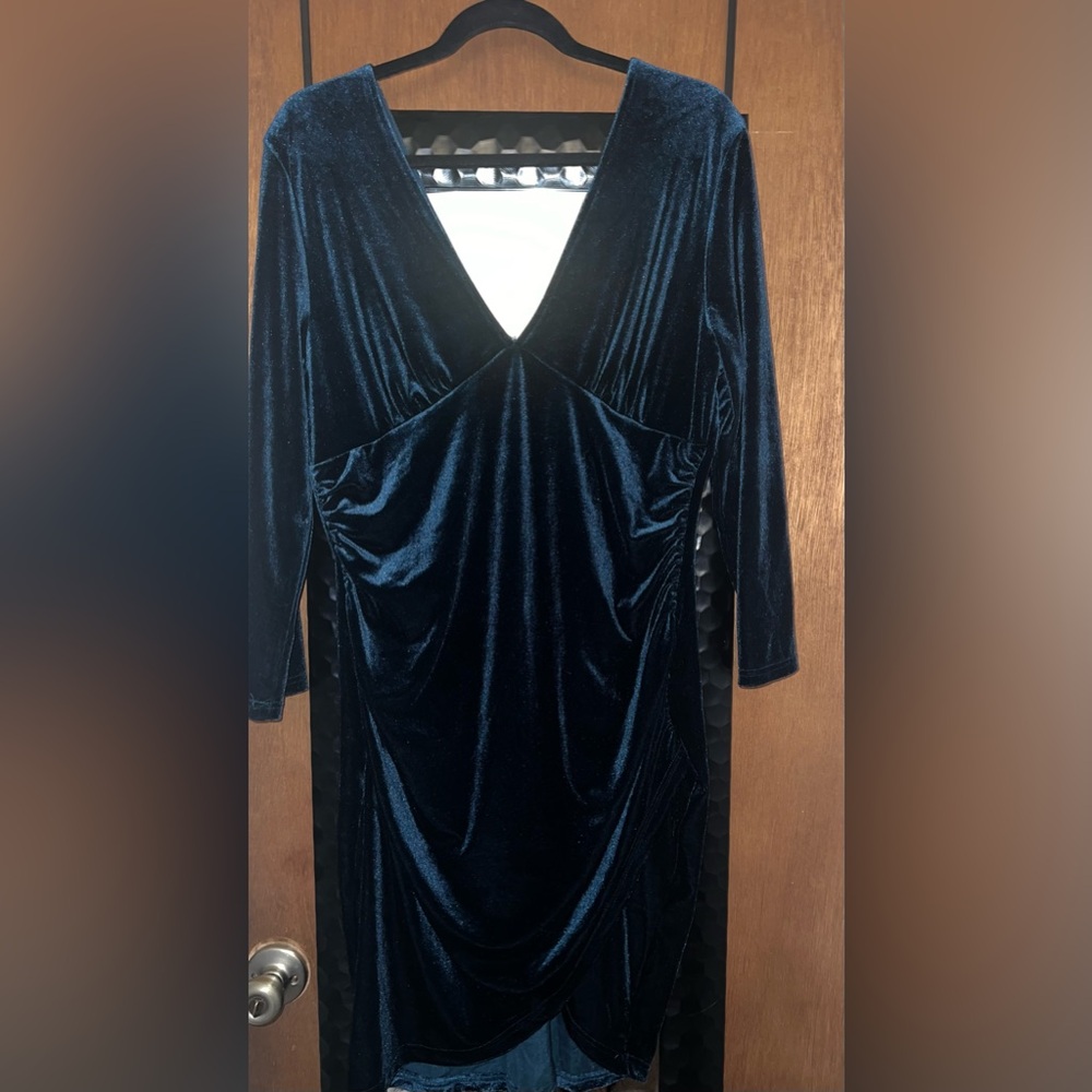 NWT Blue Velvet V-neck, Zip Back Mini Dress